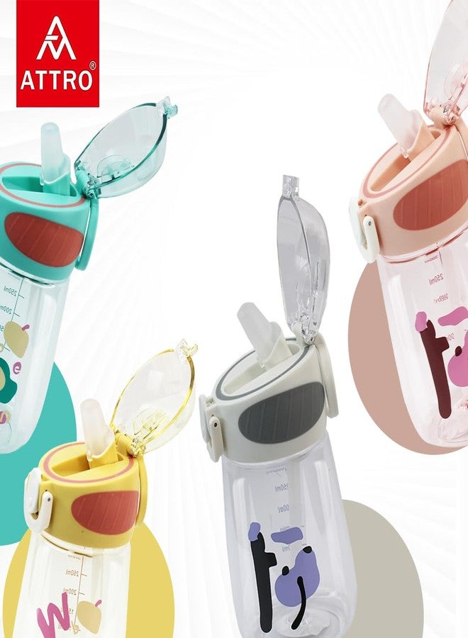 ATTRO Sippy Kids 400Ml Plastic Water Bottle with Fliptop Lid & Straw Kids Bottle Ml Mention for Daily Water Intake BPA Free, Leakproof - Yellow - Image 3
